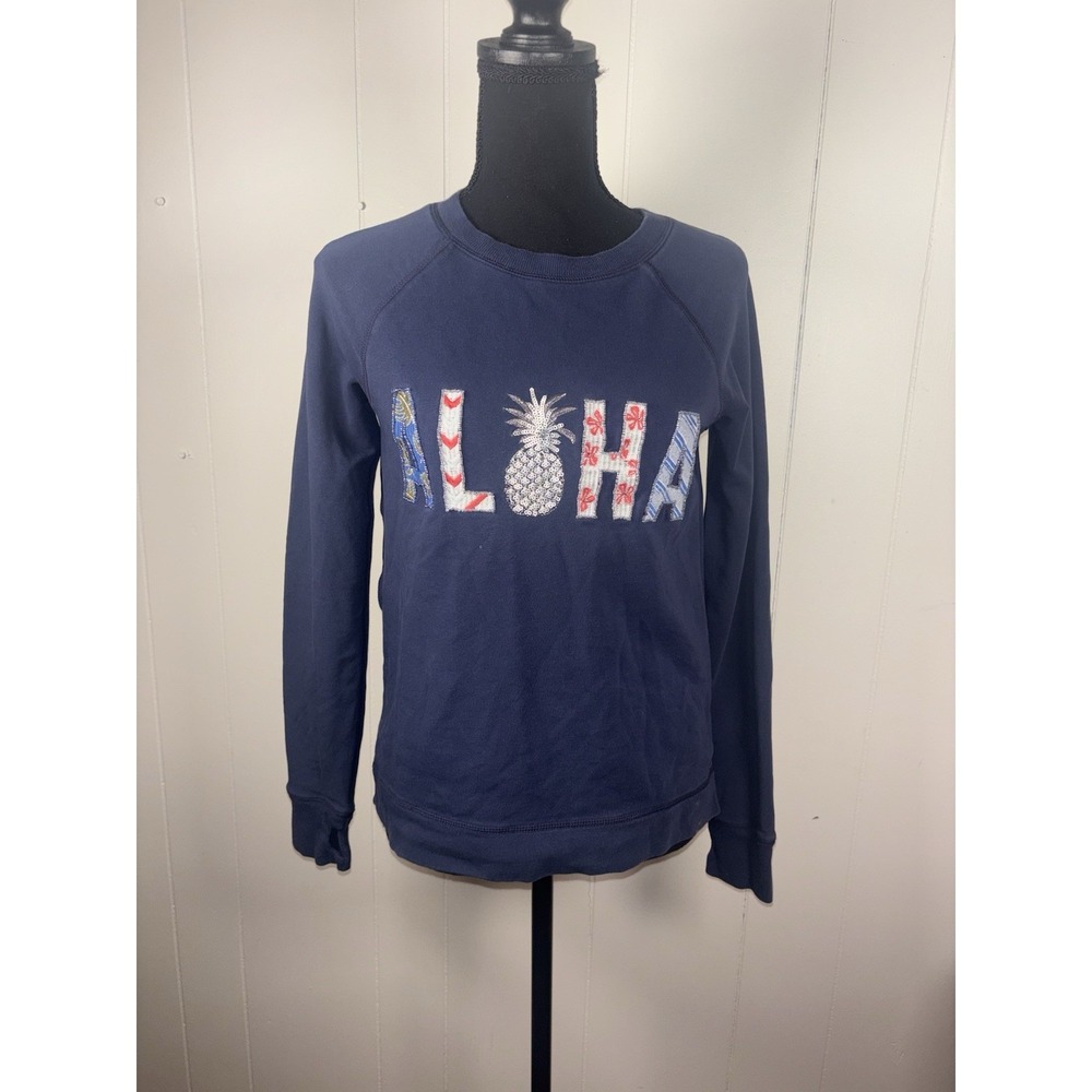 Tommy Bahama Women's Aloha Embroidered Crew Neck Sweatshirt Blue Xs Flaw Shown